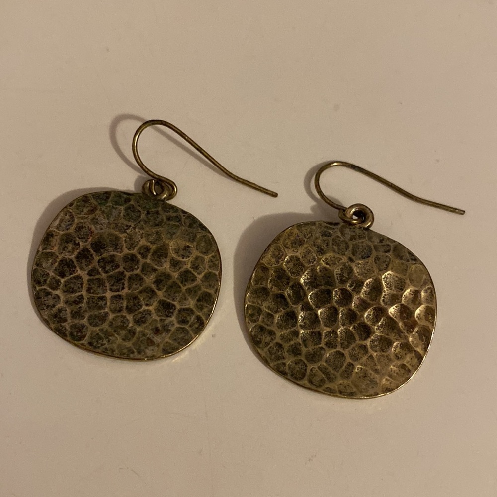 Gold and Black Textured Circle Medallion Earrings